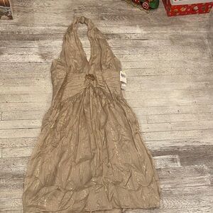 Maggy London Gold Halter Dress with Sparkle fully lined nwt size 14